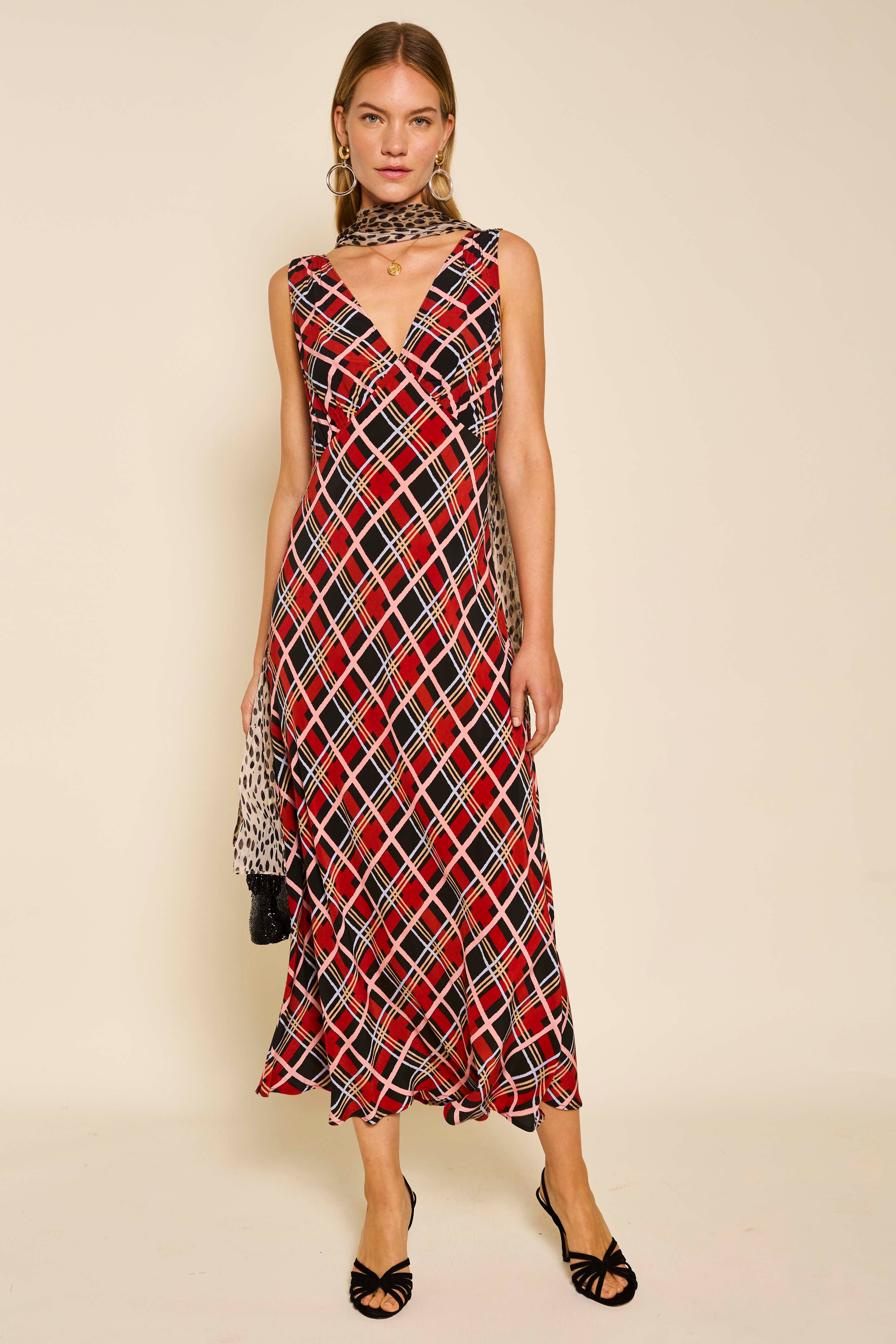 Sandrine Midi Dress in Painted Check Red | RIXO USA ⋆