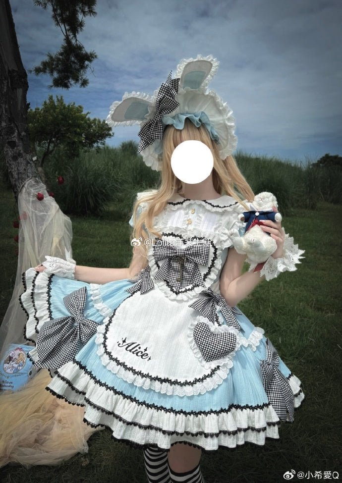 受注予約6/22まで】ハートエプロンのアリス風ワンピース・ブルー