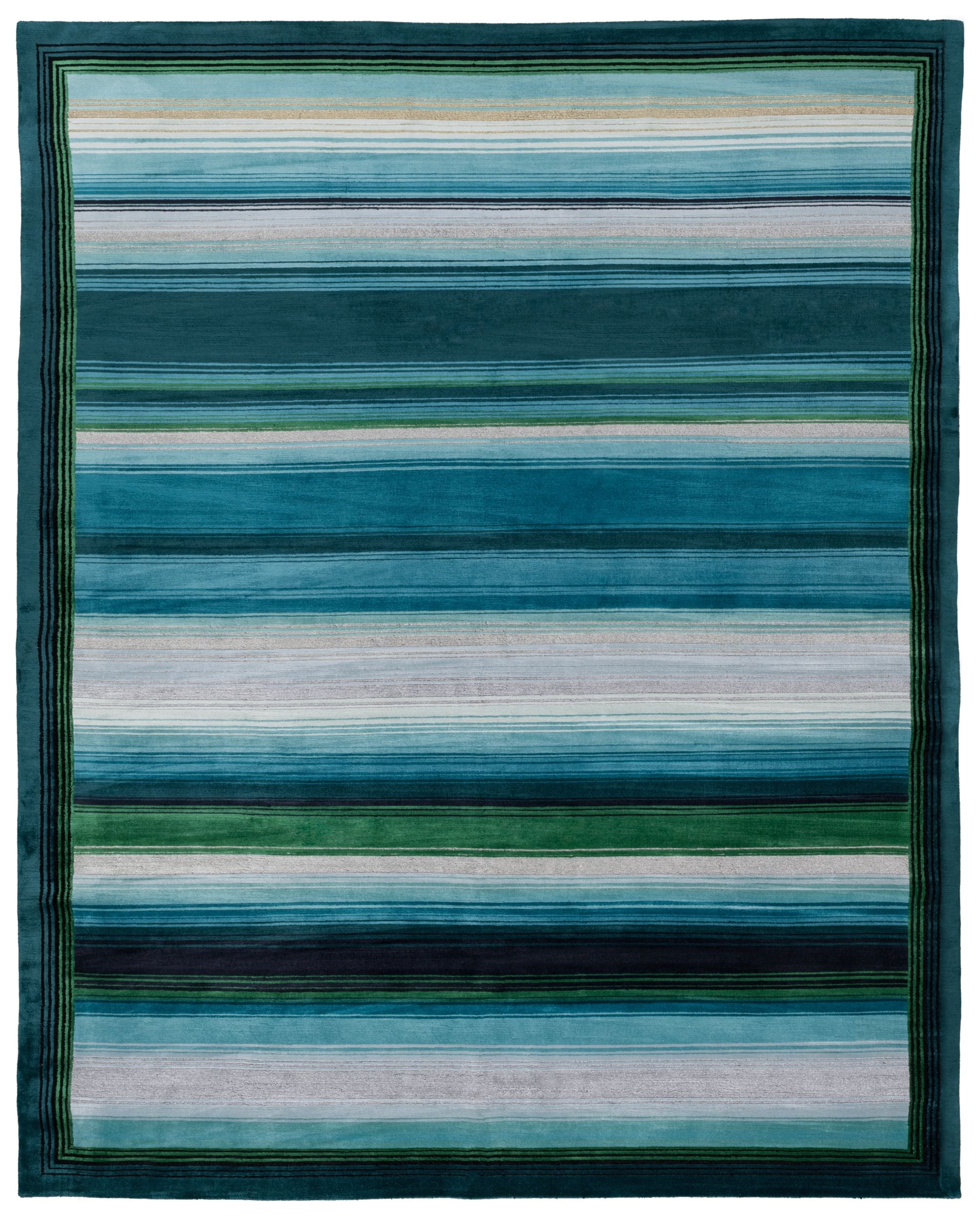 MISSONI Deep Stripe Hand-Knotted Silk Blend Rug with Modern