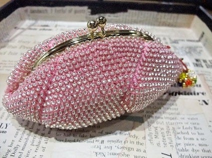 昭和レトロ 総ビーズがま口バックと財布 ビーズ がま口財布 花 刺繍
