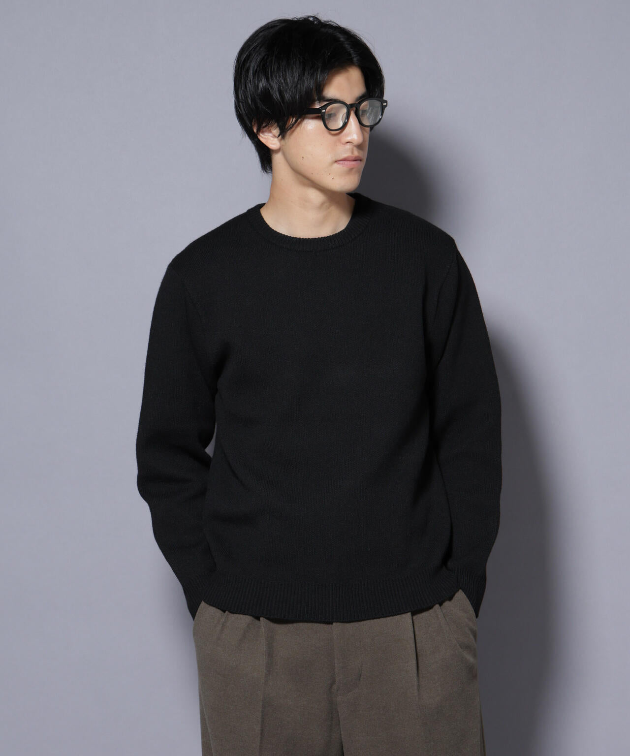 PBTストレッチクルーネックニット