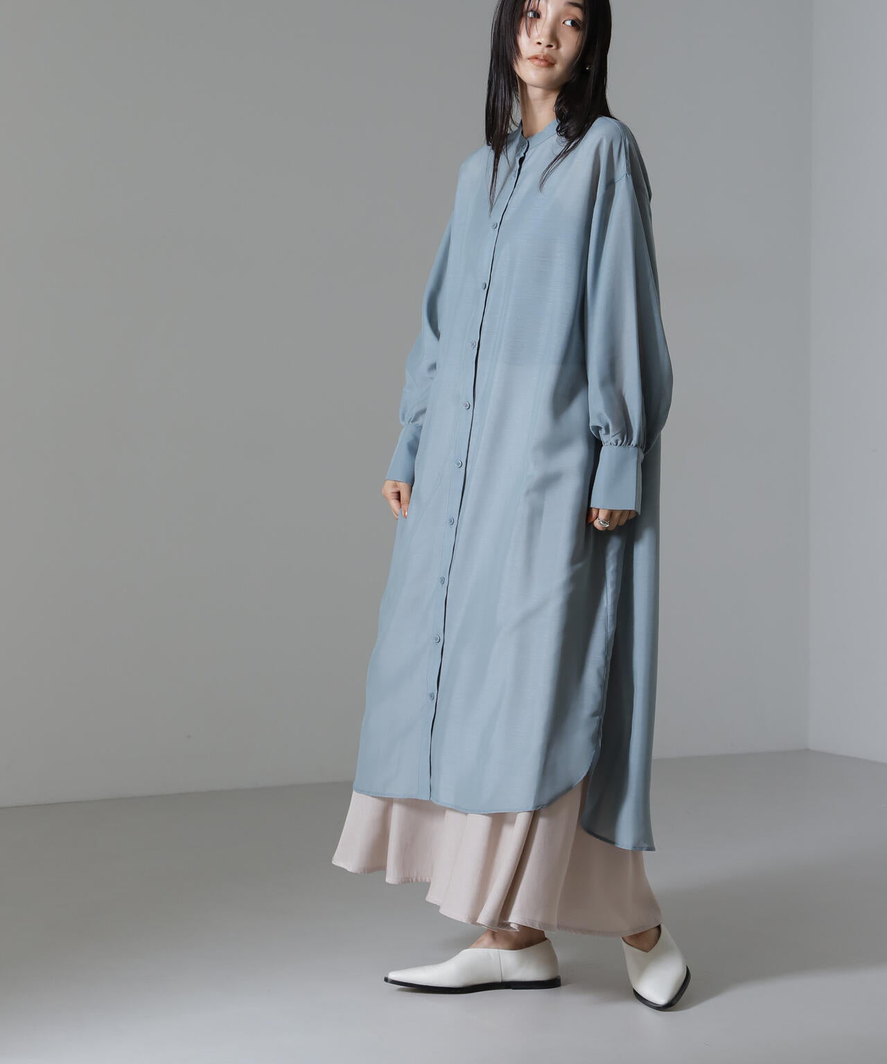 シアー マキシ シャツワンピース