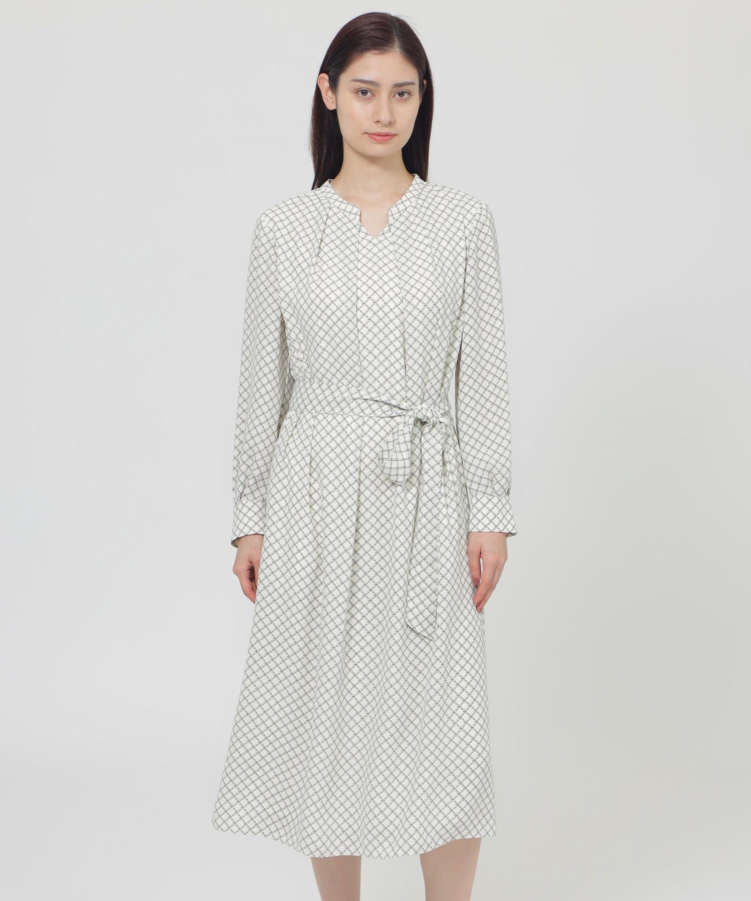 ウォッシャブル】格子モノグラムプリント ワンピース(ワンピース