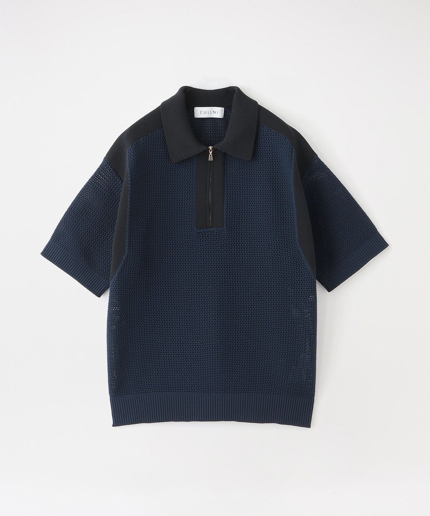 CULLNI/クルニ】メッシュニットポロシャツ Bi Color Mesh Knit ZIp Up