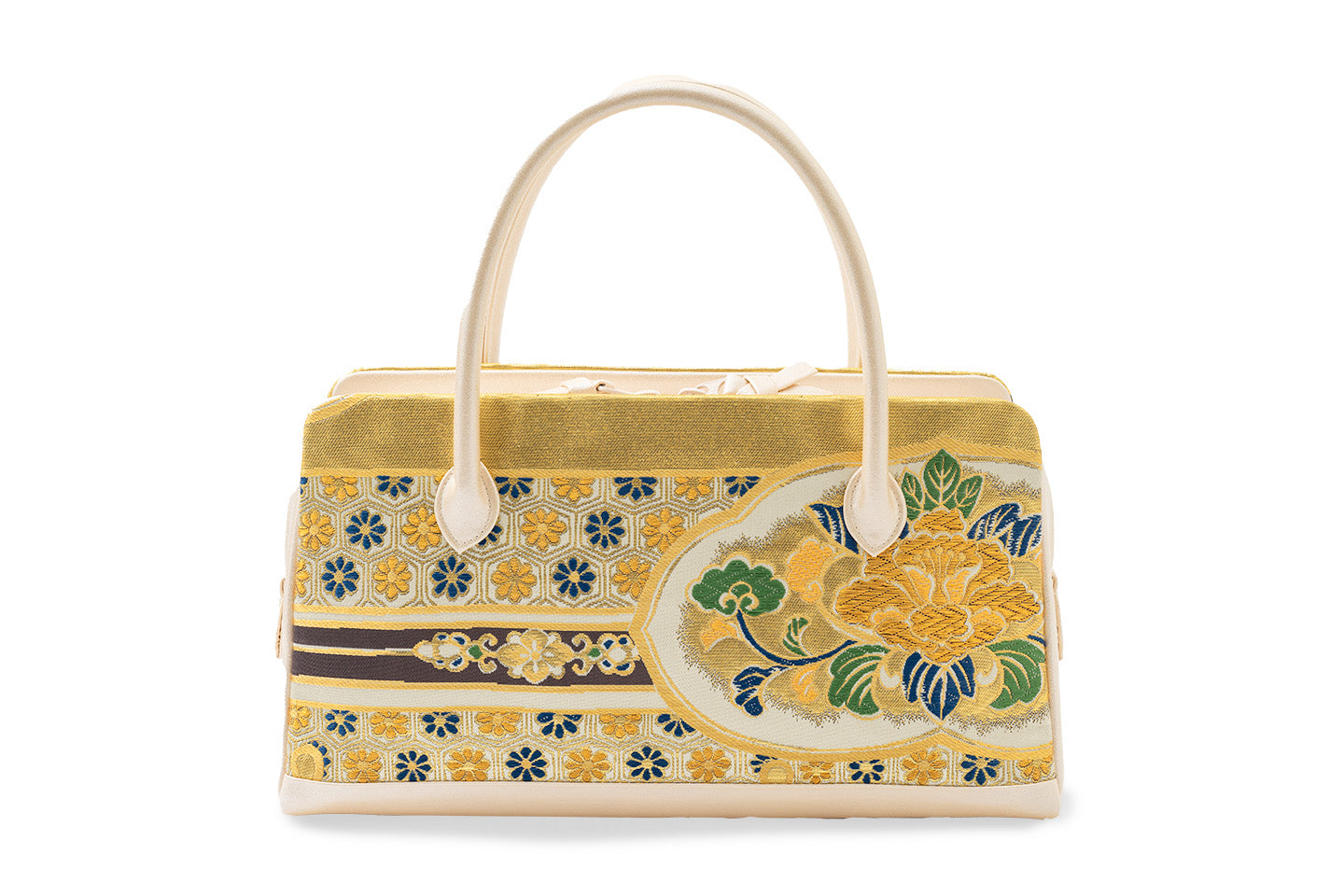 Online限定【引箔を使った帯地の利休バッグ】百花唐草柄淡色/二重織