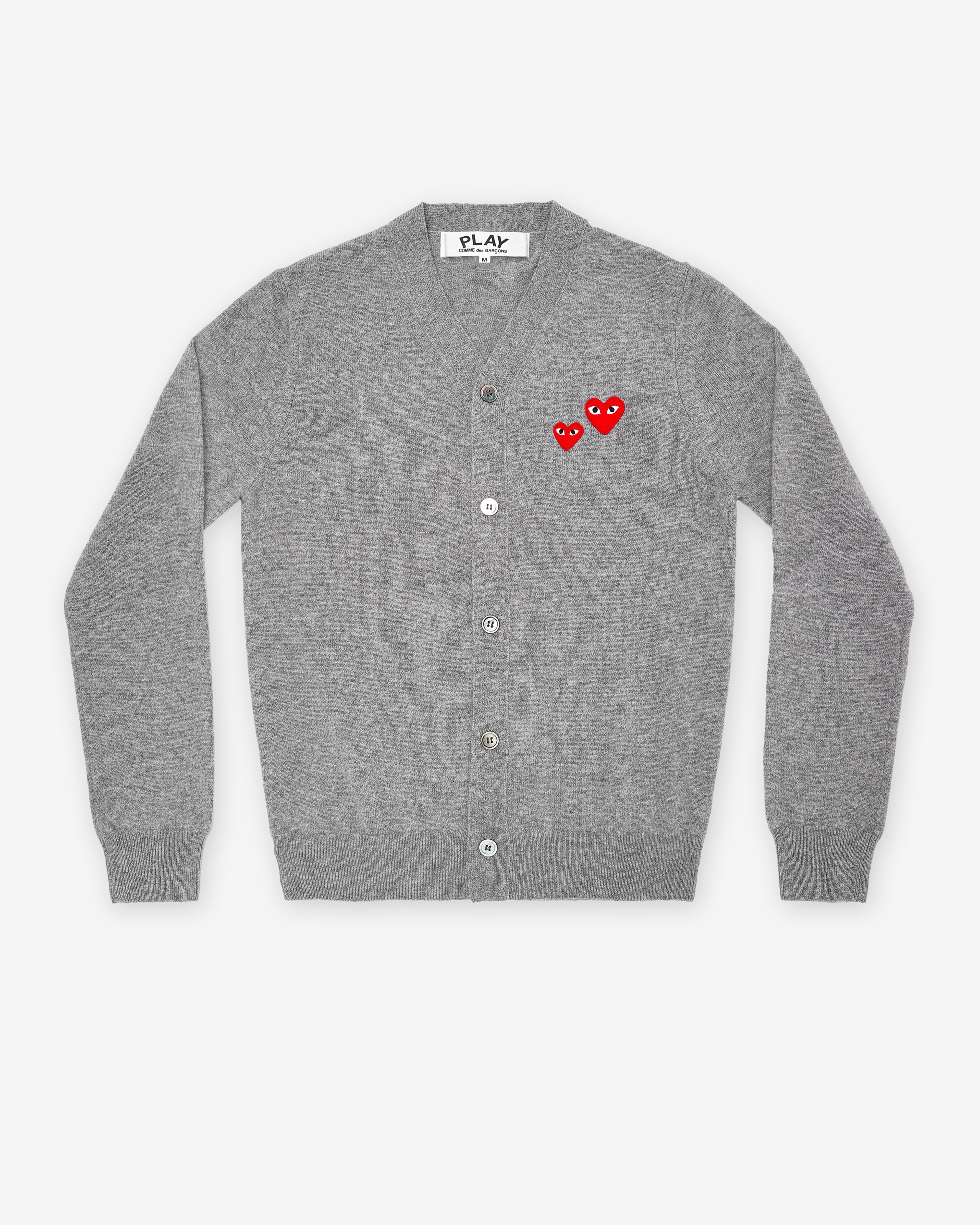 Play Comme des Garçons: Men's Cardigan Double Heart (Grey) | DSMNY