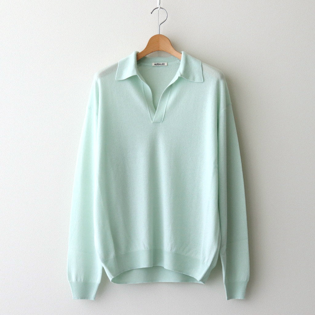 SUPER FINE CASHMERE SILK KNIT SKIPPER POLO #WHITE GREEN [A25SP02SC