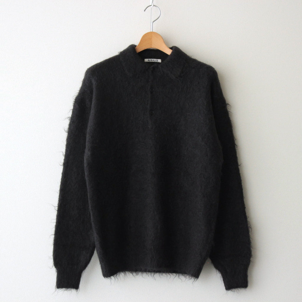 BRUSHED SUPER KID MOHAIR KNIT POLO #INK BLACK [A24AP02KM] – ciacura