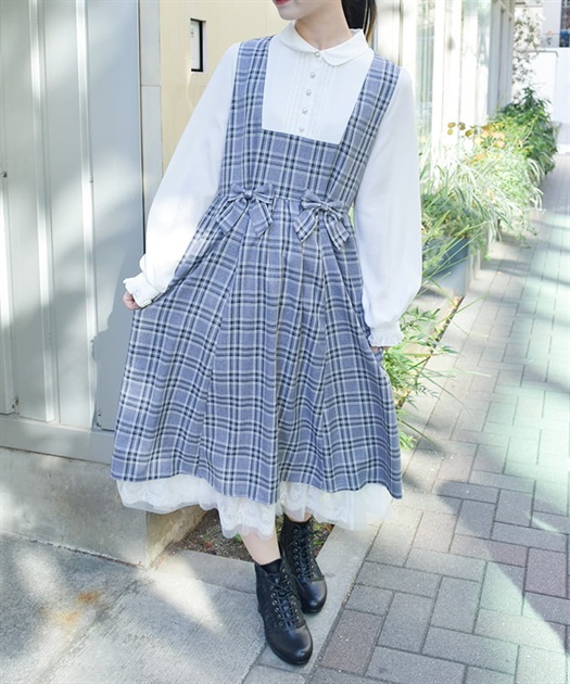 ハニーミュウ チェックリボンドッキングワンピース F HONEY♥MEW_OP