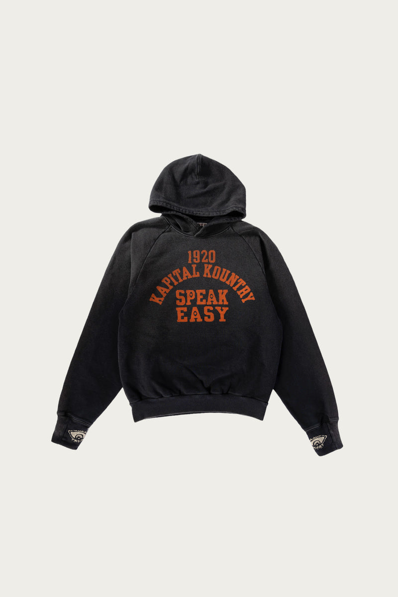 Kapital SWT Knit Raglan Hoodie (SPEAKEASY College) | Black | Canoe