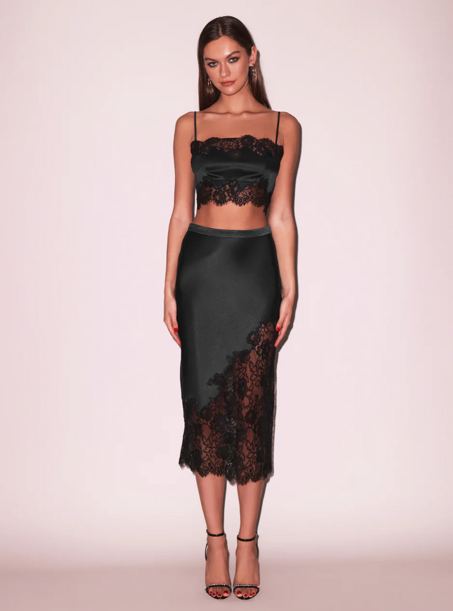 Fleur du Mal Silk and Lace Midi Skirt | Forty Winks