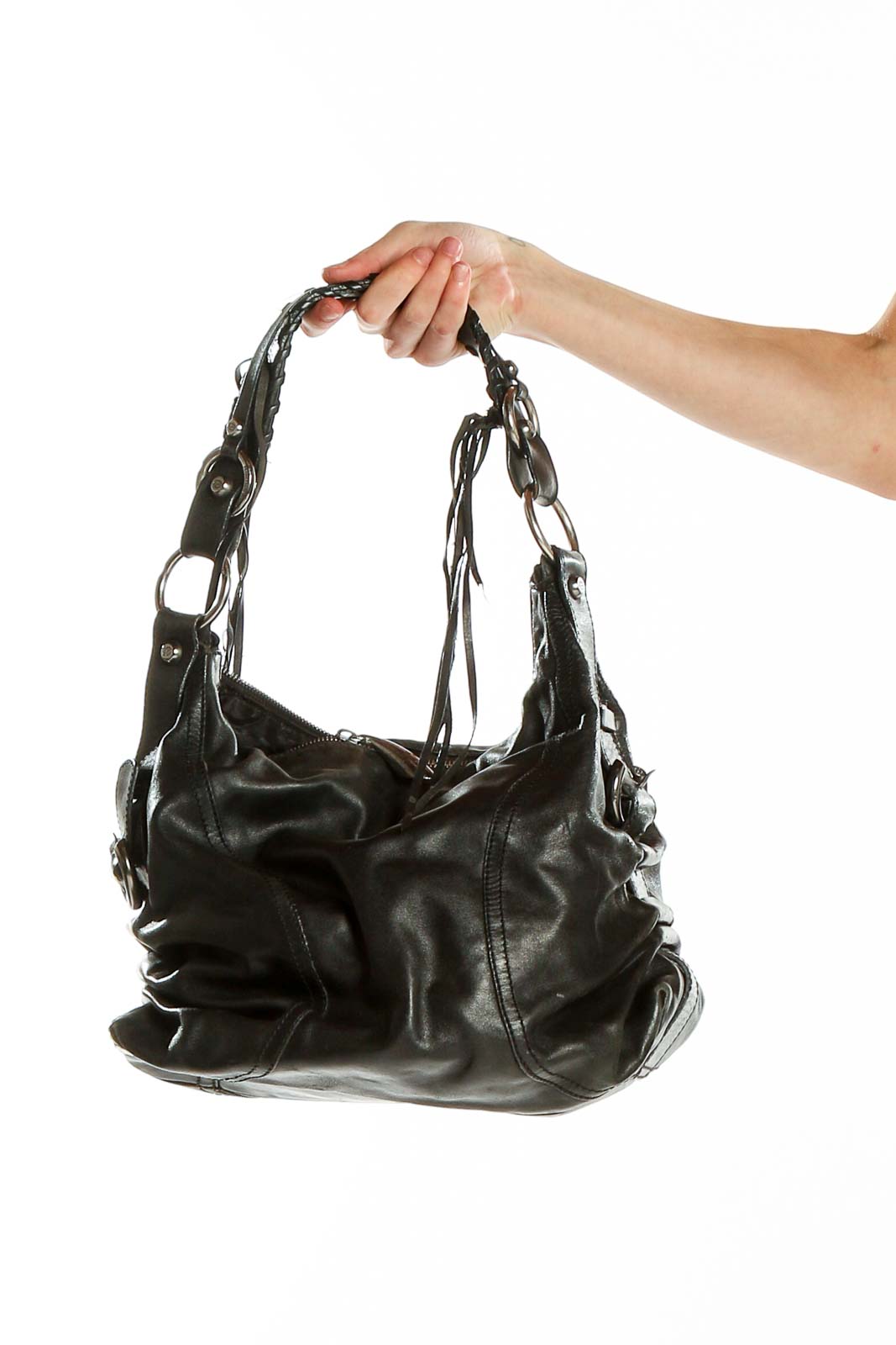 Francesco Biasia Black Leather Hobo Shoulder Bag | Stylish
