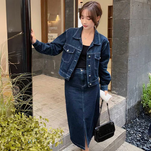 インディゴデニムセットアップ（青）春/秋 大人のカジュアルコーデ