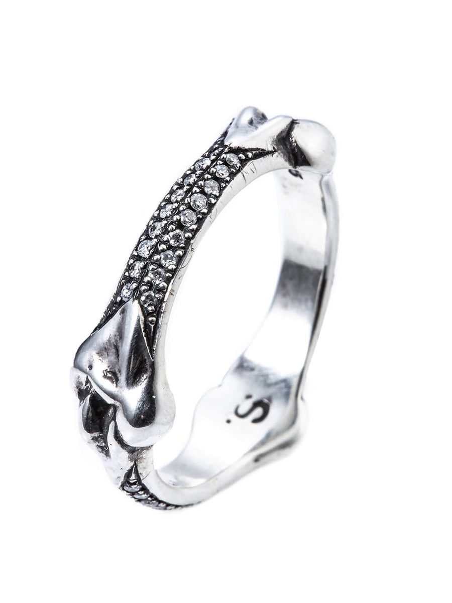 sa.0002AW25-silver ボーンシェイプドバンドリングウィズダイヤモンド
