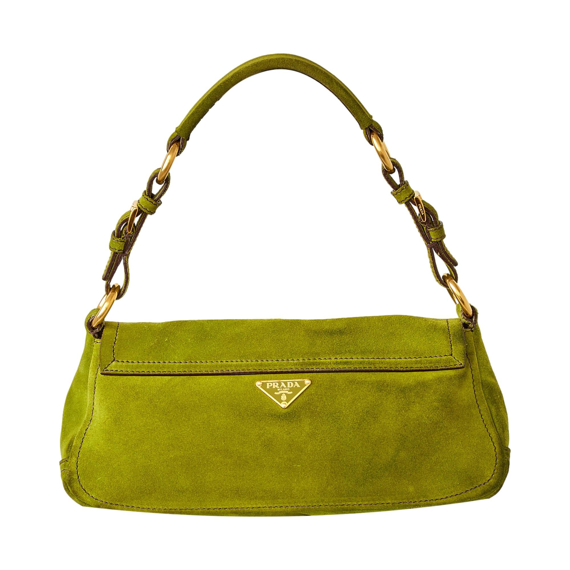 Prada Green Suede Logo Shoulder Bag – Treasures of NYC