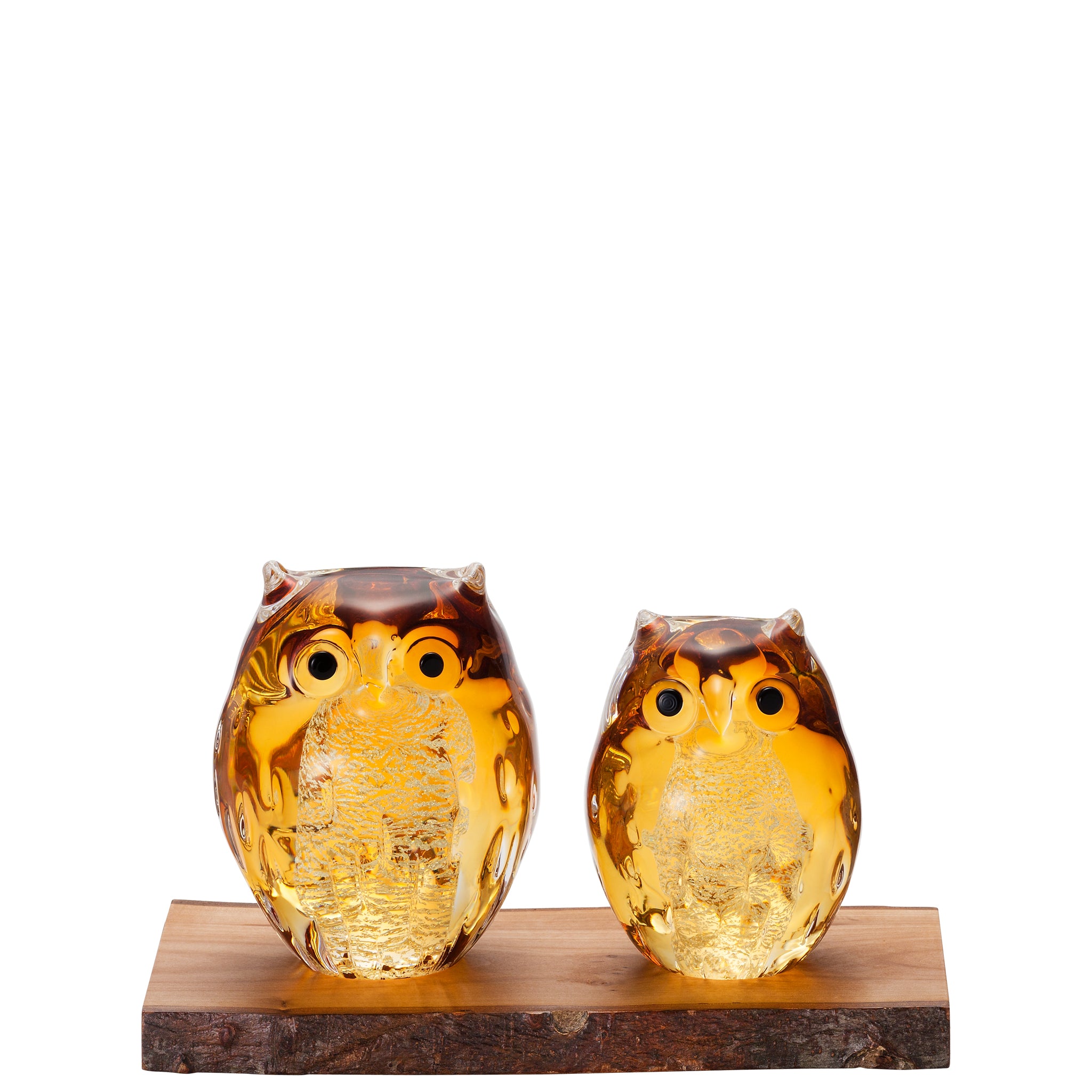 津軽びいどろ ふくろう 親子ふくろう アンバー金 | ガラスの置物 玄関