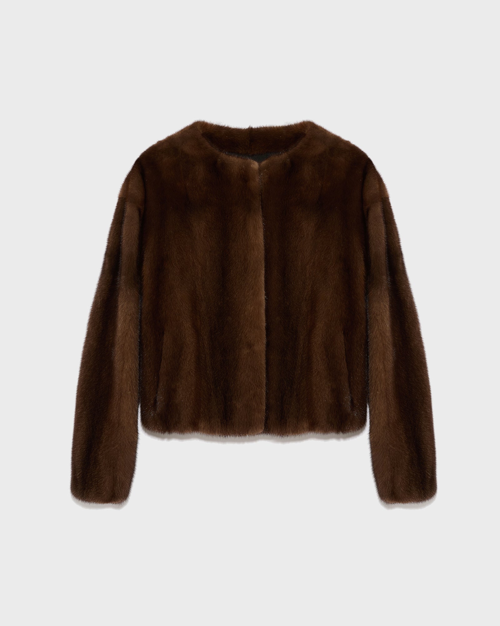 Long-haired mink fur round neck jacket - brown - Yves Salomon