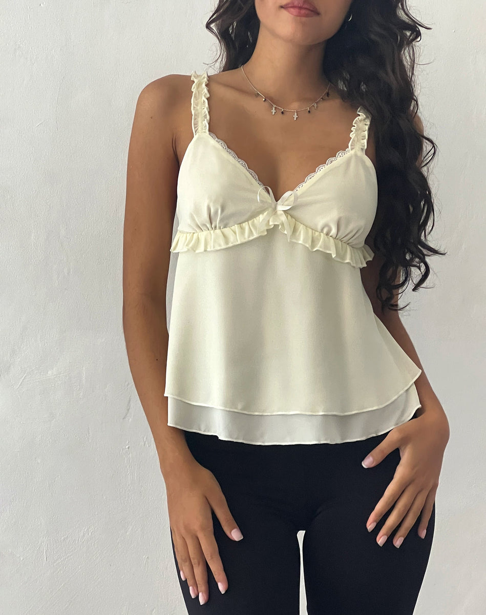 Ivory Ruffle Trim Cami Top | Melinda – motelrocks-com-us