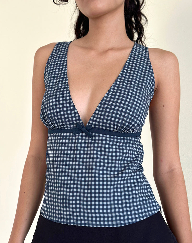 Dark Blue Mini Gingham Top | Vishata – motelrocks-com-us