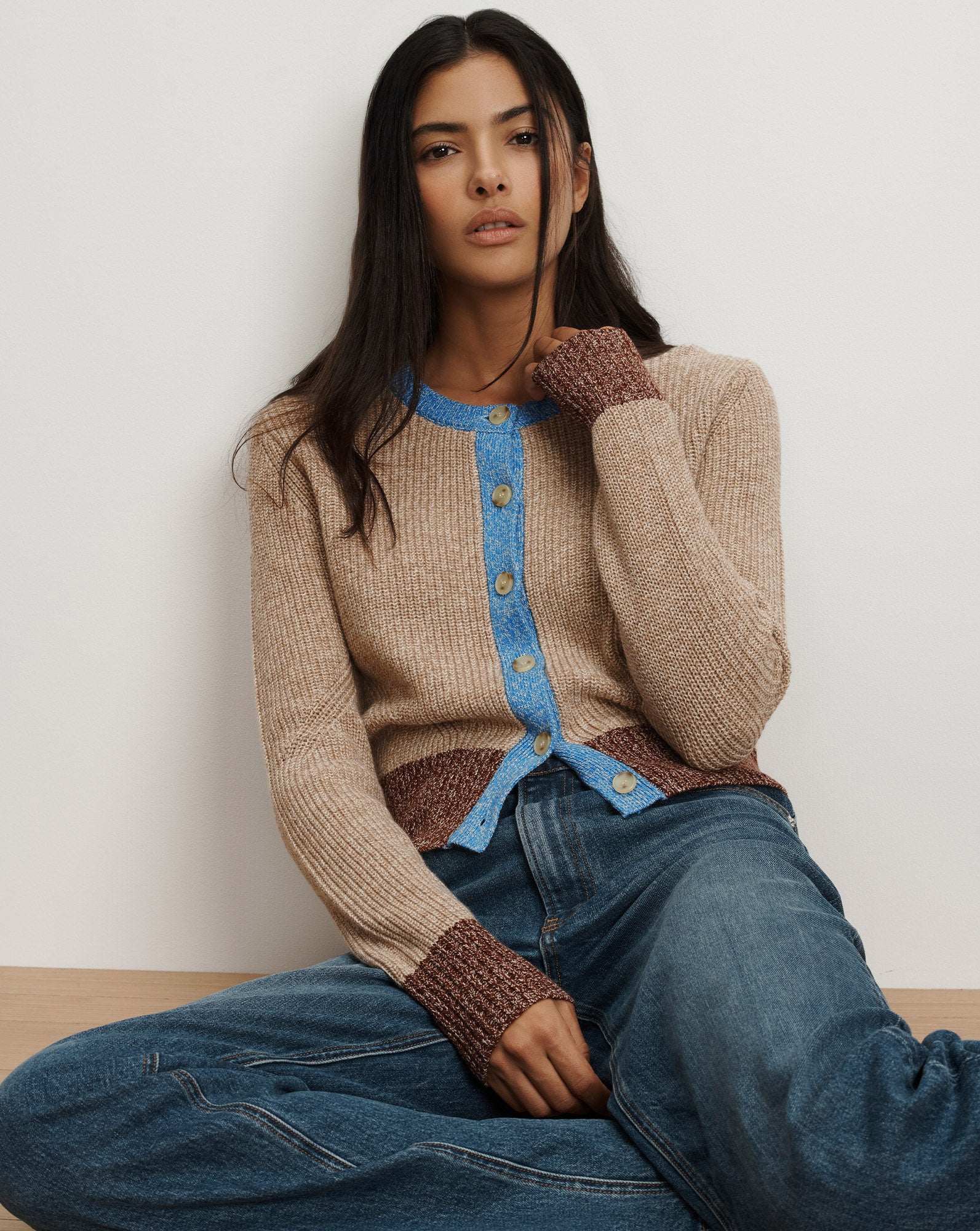 Ibra Merino Wool-Blend Cardigan in Oatmeal Multi | Veronica Beard