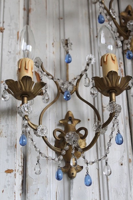 1920s フレンチアンティーク ブルーガラスビーズのウォール