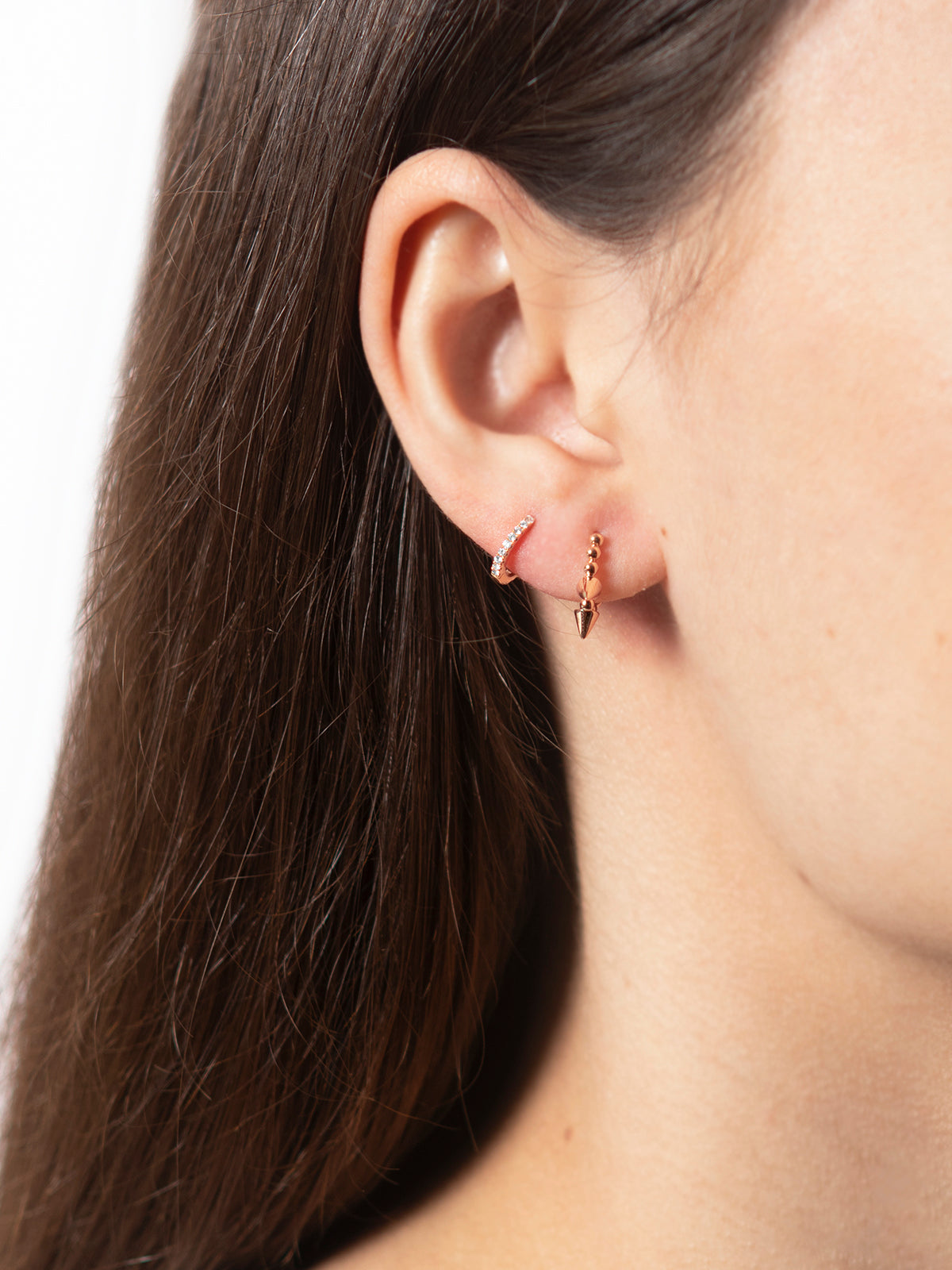 8mm Three Spike Granulated Rose Gold Single Hoop Earring | Ylang 23