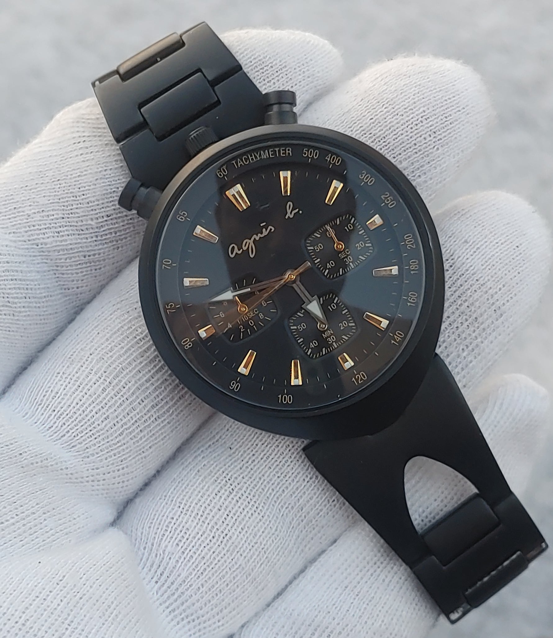 agnes b. New World Exploration Chronograph Watch - Black x Gold