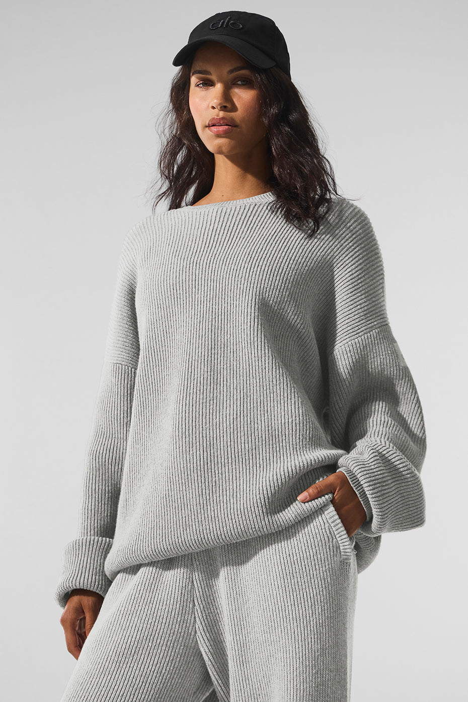 Domain Rib Knit Crew Sweater - Athletic Heather Grey | ALO