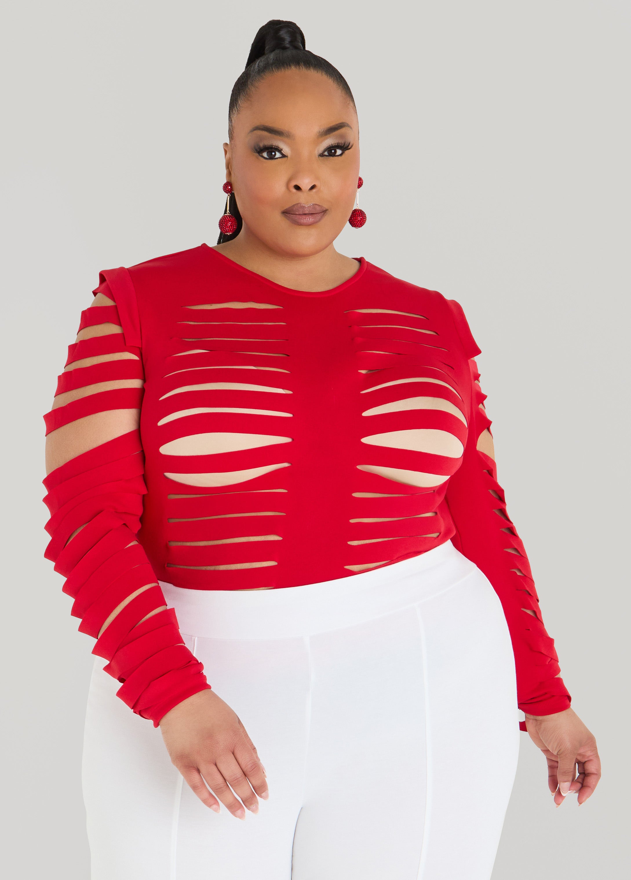 Long Sleeved Laser Cut Scuba Top – Ashley Stewart