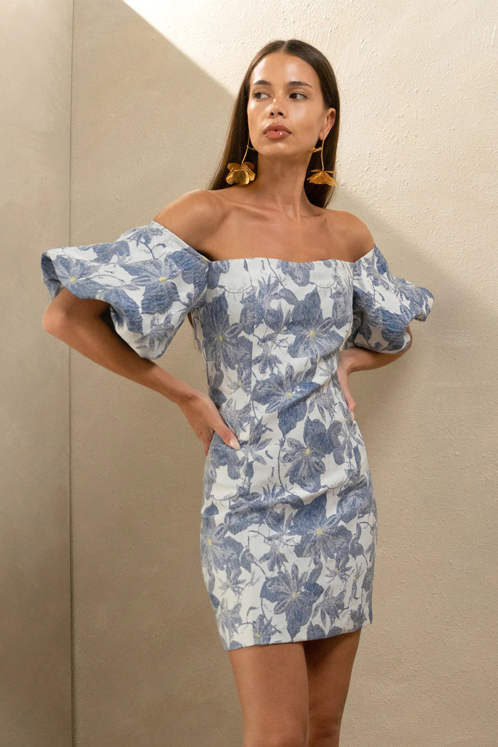 Kasia Jacquard Off Shoulder Mini Dress – BABE NOLA