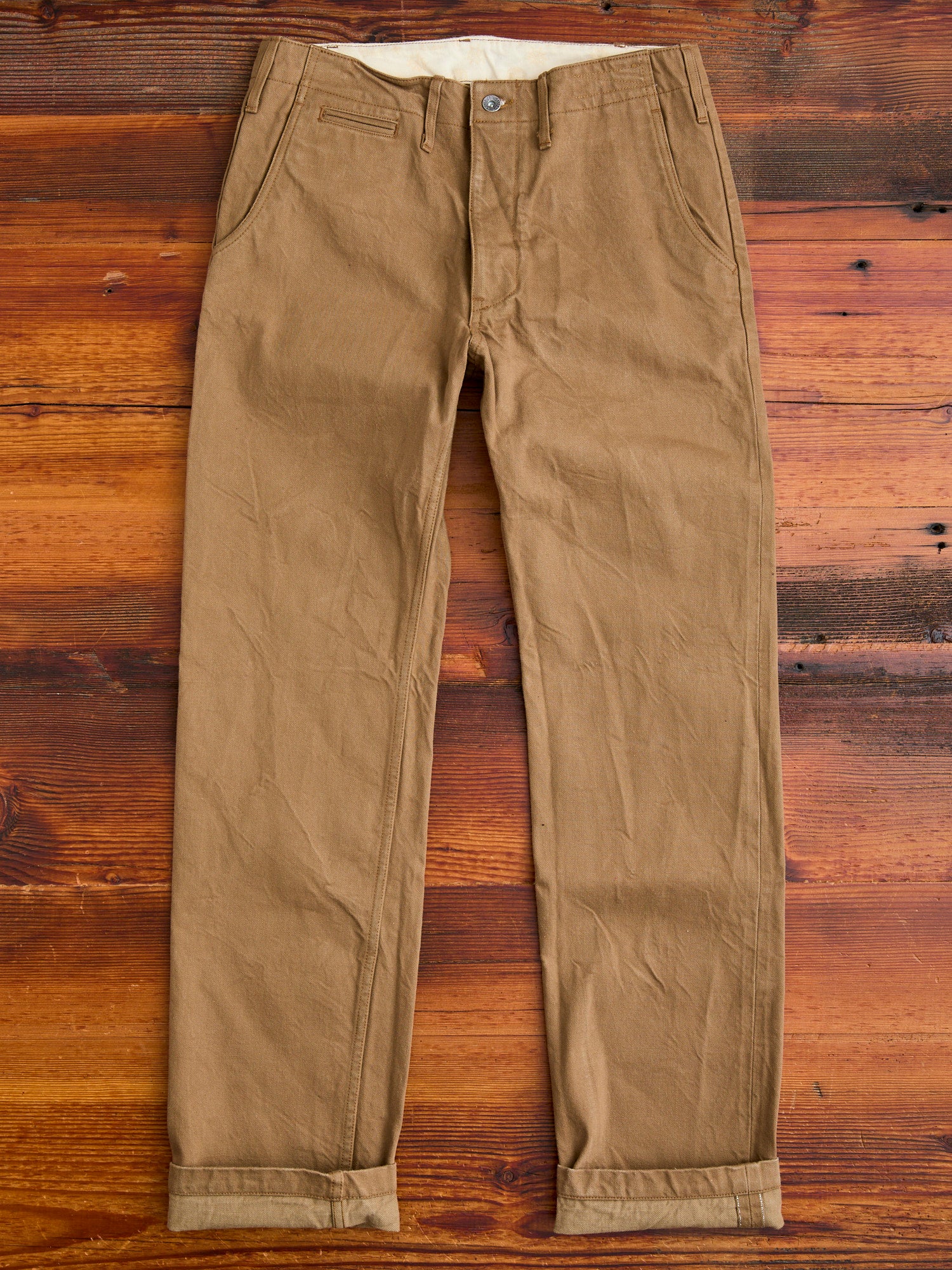 SJ452CP 15oz Selvedge Heavy Chinos in Khaki – Blue Owl Workshop