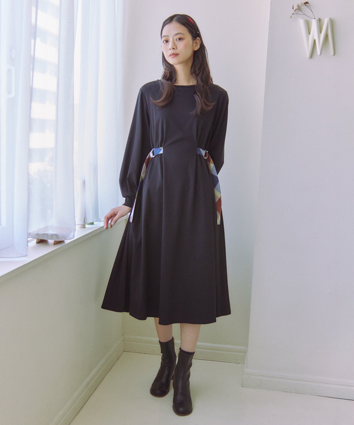 Quiet checkシリーズ】サイドベルトワンピース（ドレス）｜CB