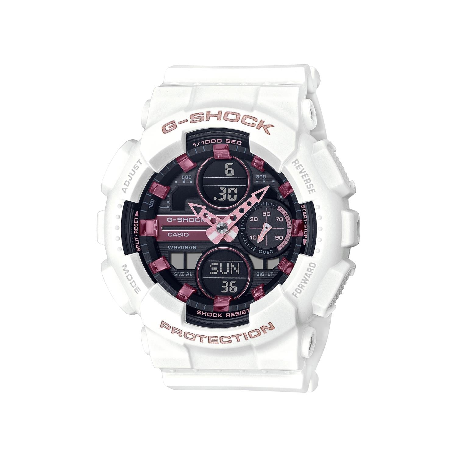G-Shock Analog-Digital Pink Accent Black Face with White Strap
