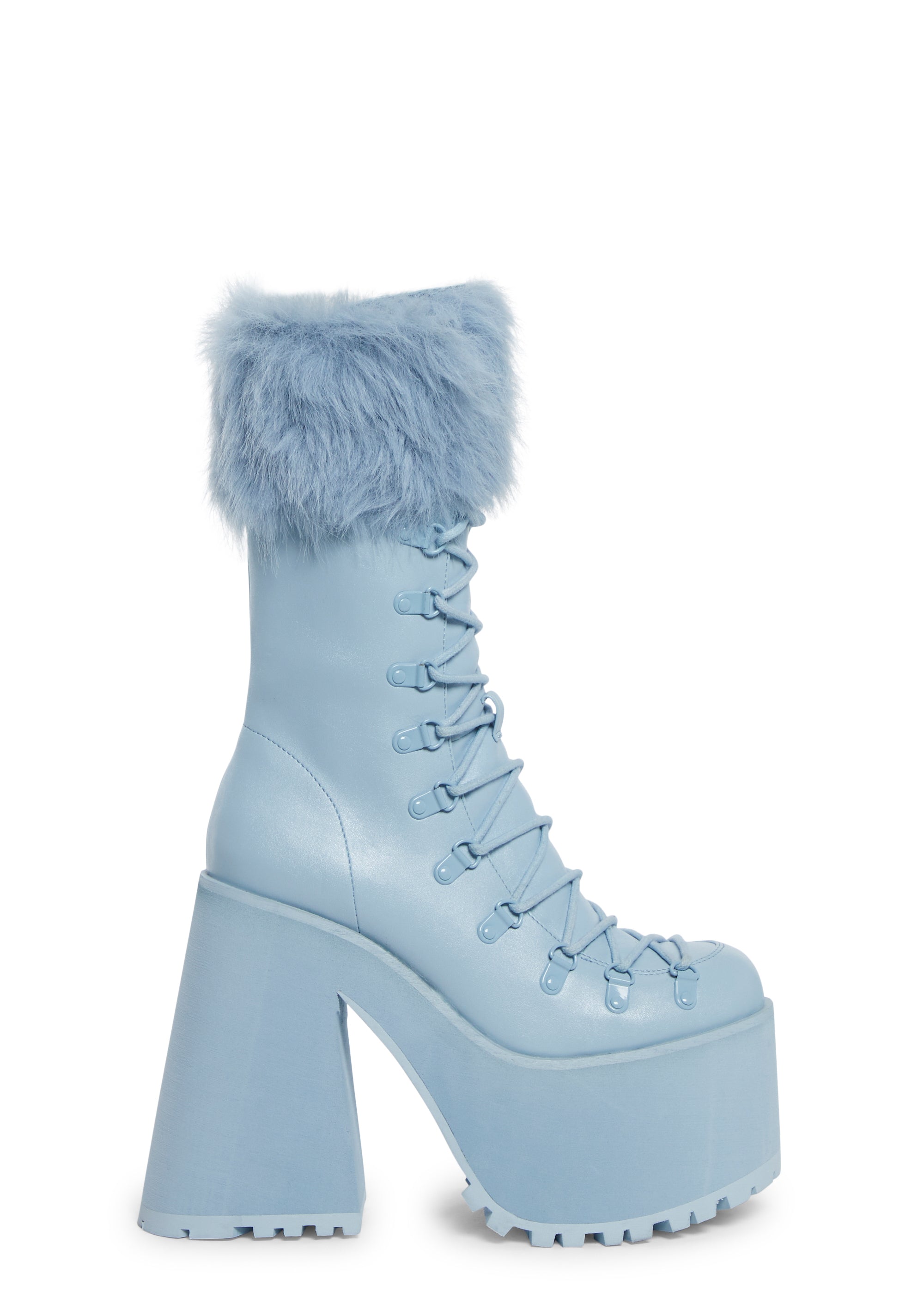 Sugar Thrillz Lace Up Vegan Leather Boots With Faux Fur Trim