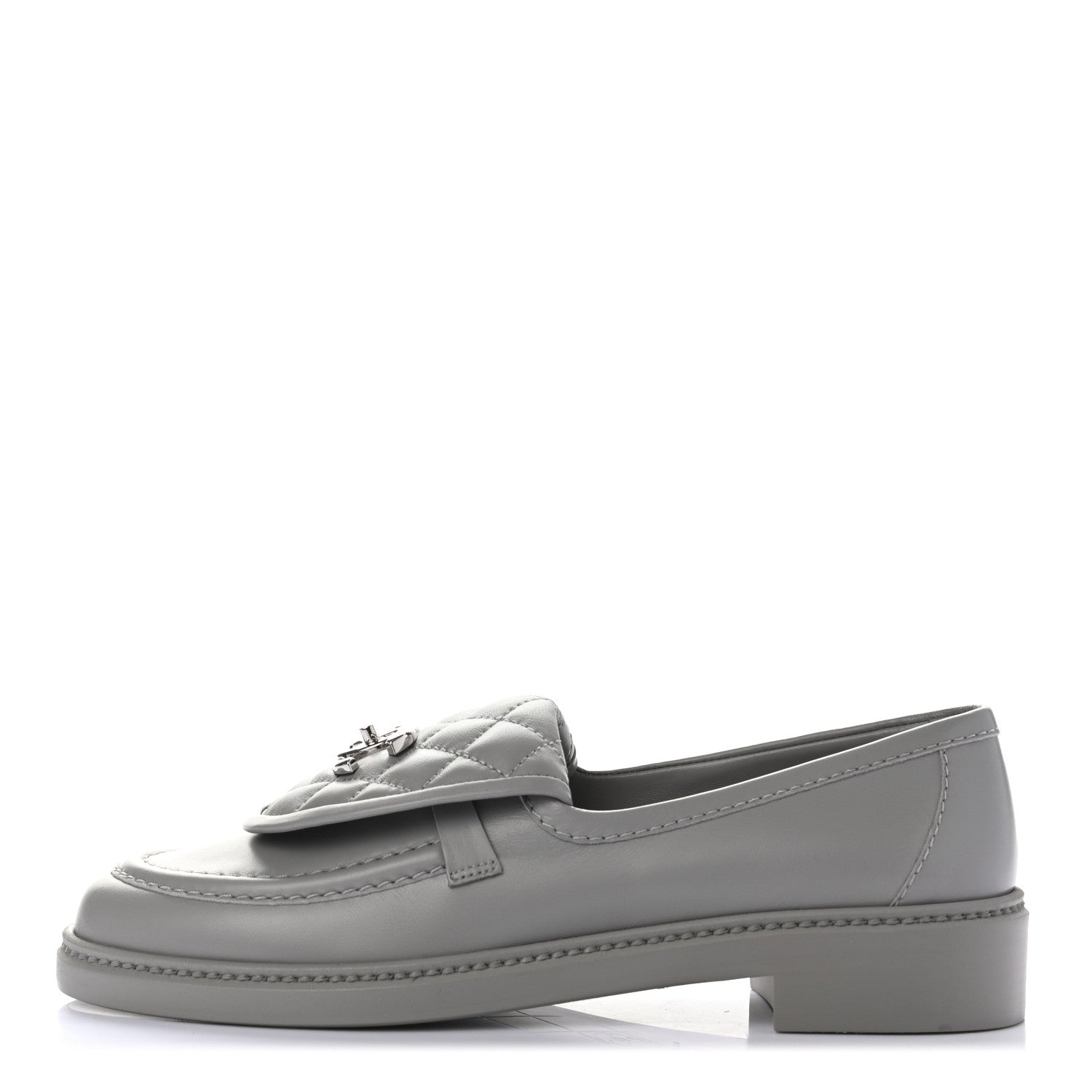 Chanel Lambskin Quilted CC Turnlock Moccasins 38.5 Grey 904442