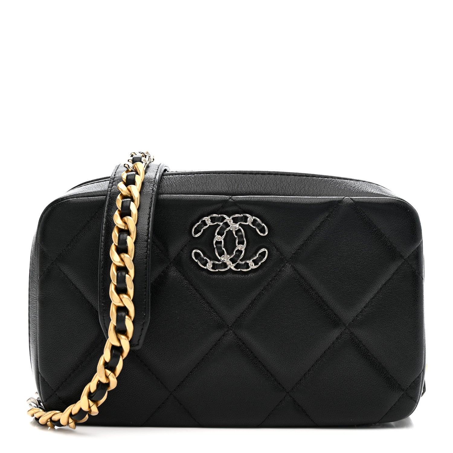 Chanel Goatskin Quilted Chanel 19 Camera Crossbody Case Black
