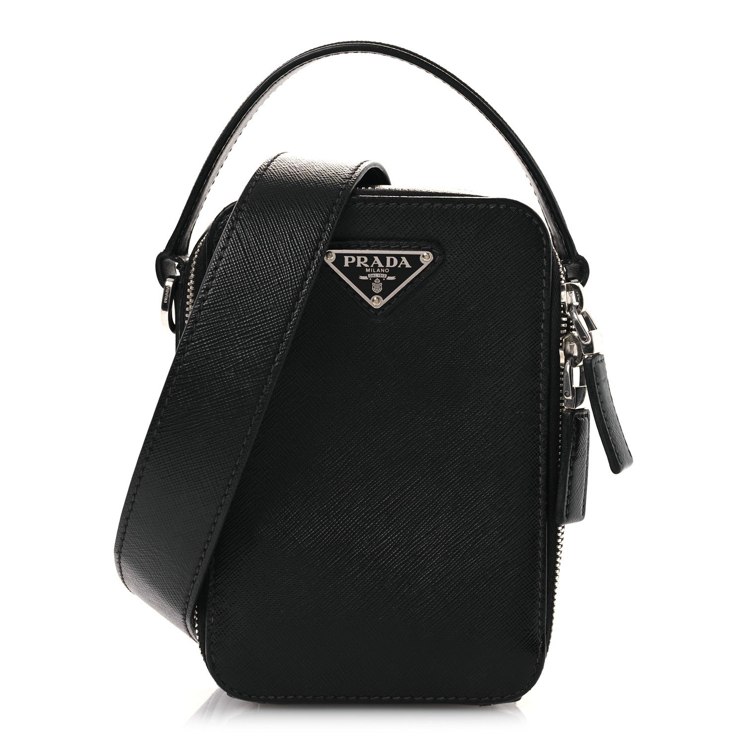 Prada Saffiano Travel Brique Crossbody Messenger Bag Black 1807887