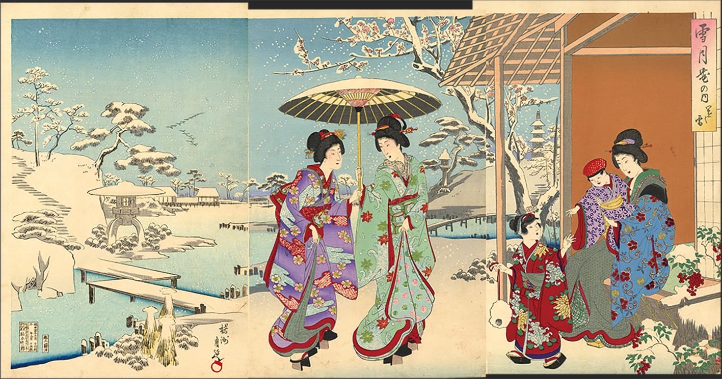 周延/Chikanobu「雪月花の内 雪」大判三枚続｜五拾画廊 fifty-gallery