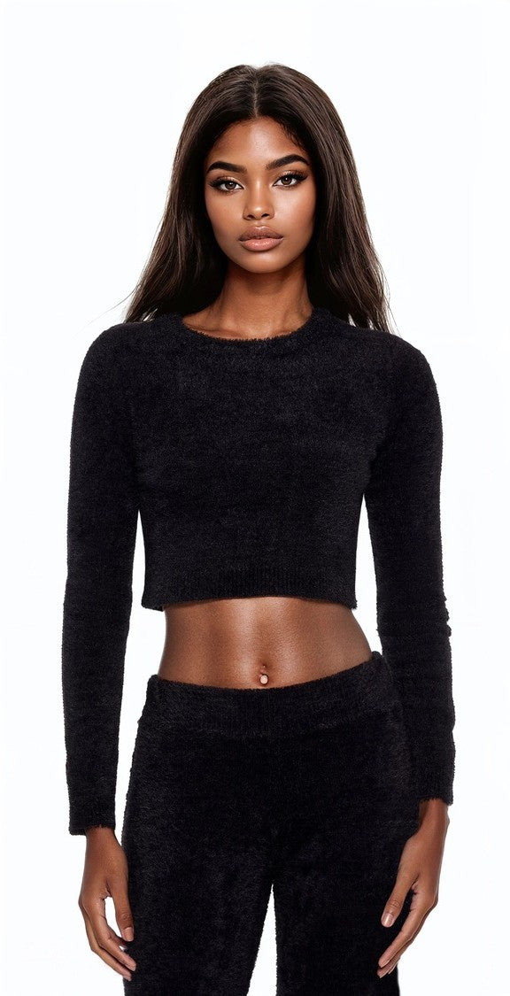 Fuzzy Knit Cropped Sweater