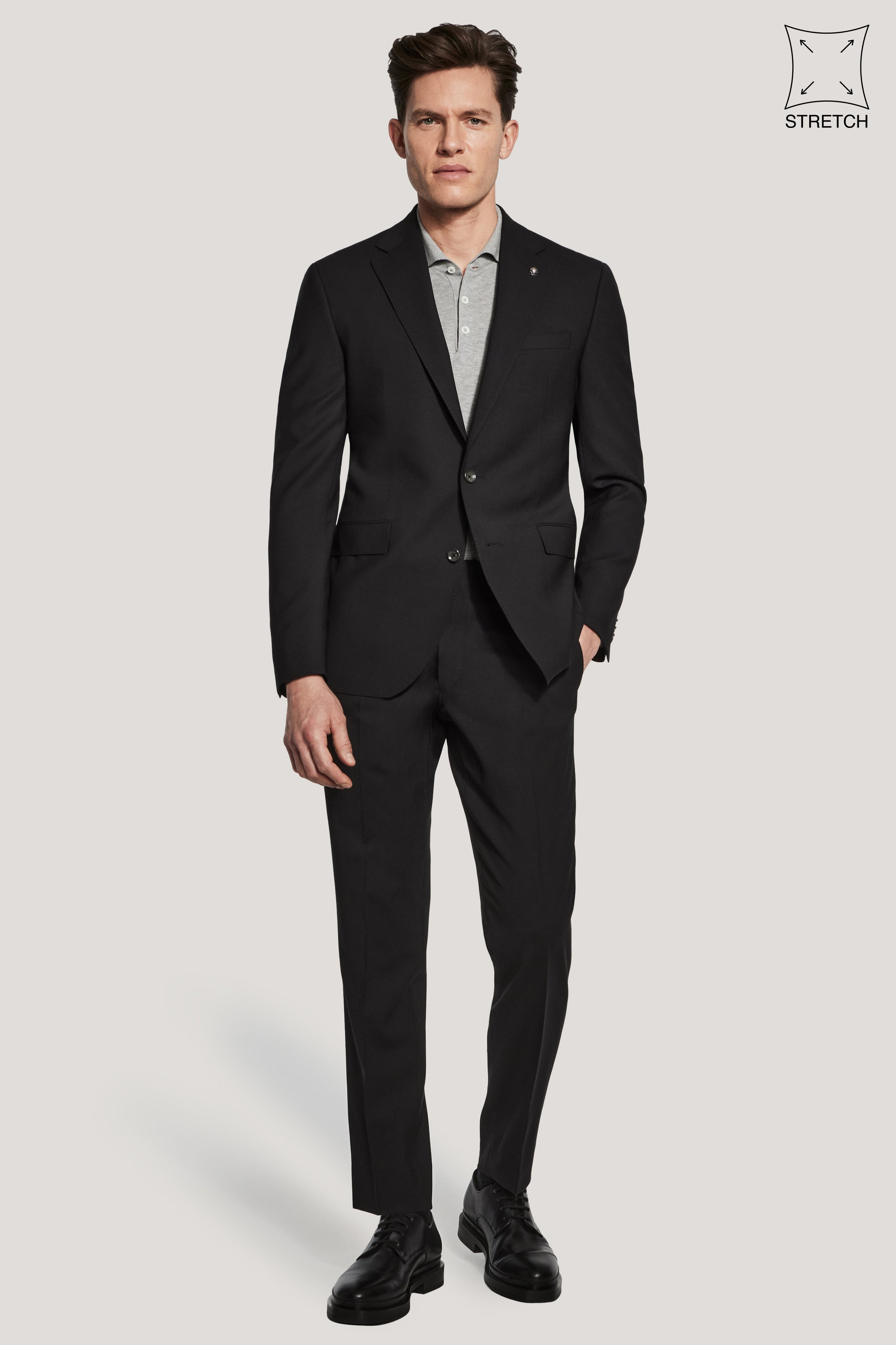 Black Solid Stretch TEMPO Suit - Wool Blend | Jack Victor