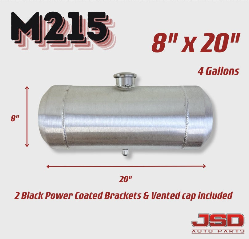 M215 JSD Aluminum Spun Fuel Tank 8x20 Center Fill 4 Gallon 3/8