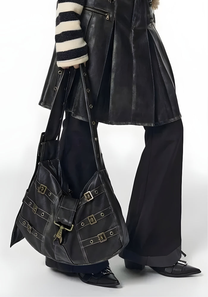 Y2K Grunge Faux Leather Belted Bag - Litlookz Studio