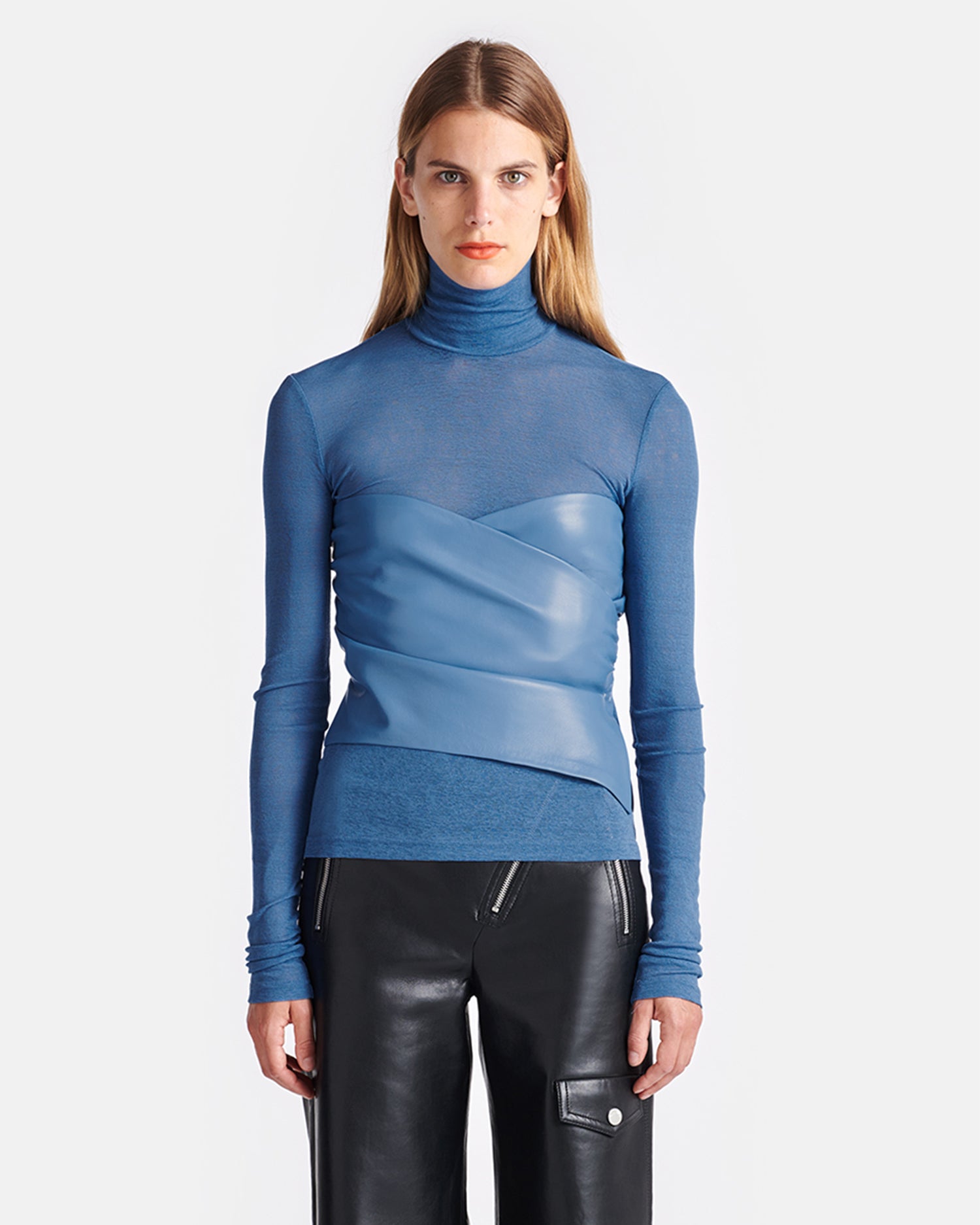 Kynlee - Mesh Jersey And Okobor™ Alt-Leather Top - Blue – Nanushka