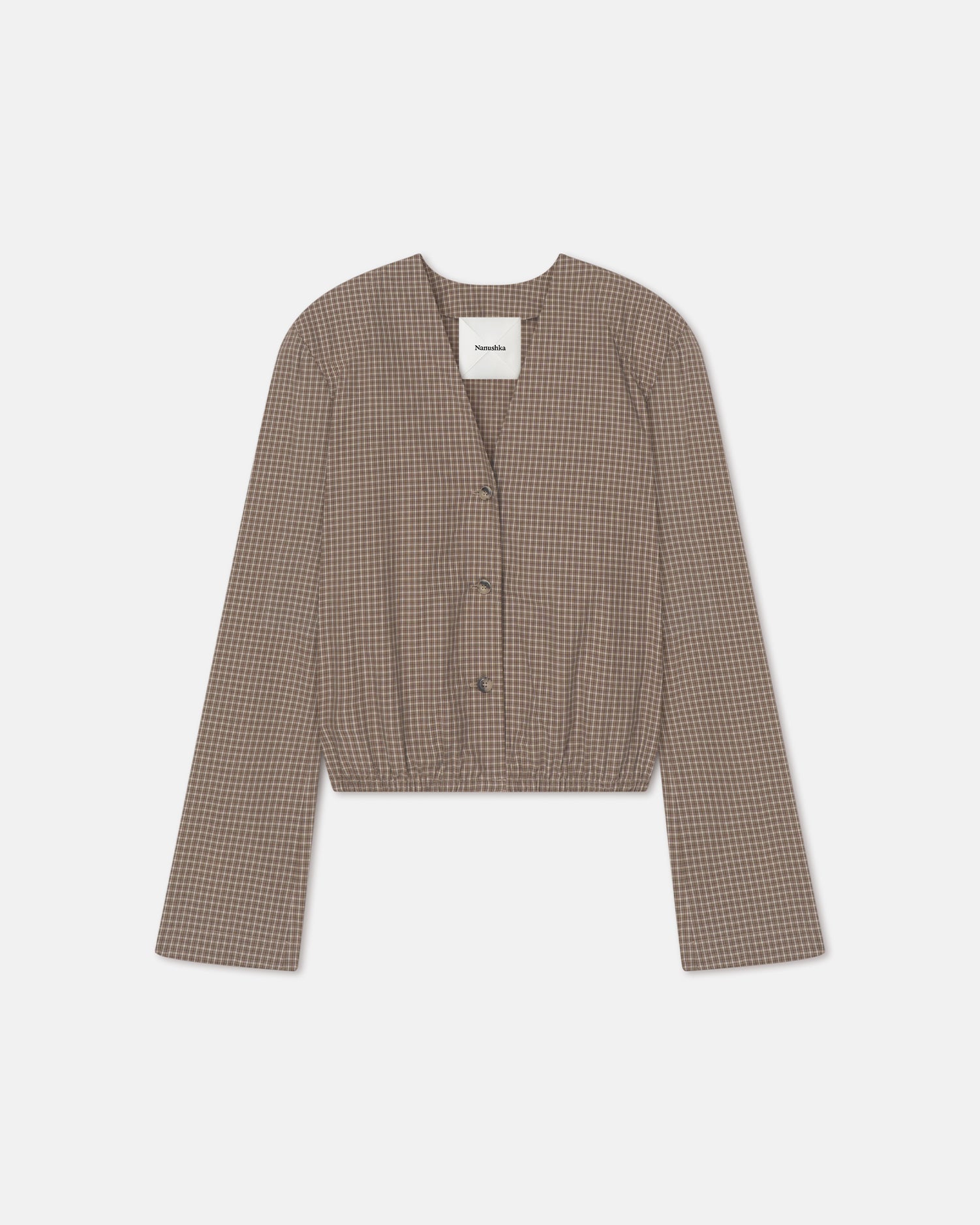 Tristin - Checked Shirting Shirt - Brown/Creme – Nanushka