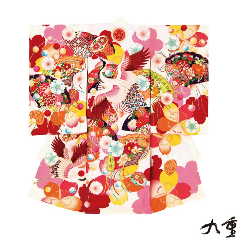 お宮参り 女の子 鶴に桜 九重 着物 産着 祝着 – ベビー用品レンタル