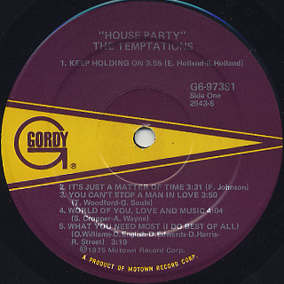 Temptations / House Party (LP), Gordy | 中古レコード通販 大阪 Root