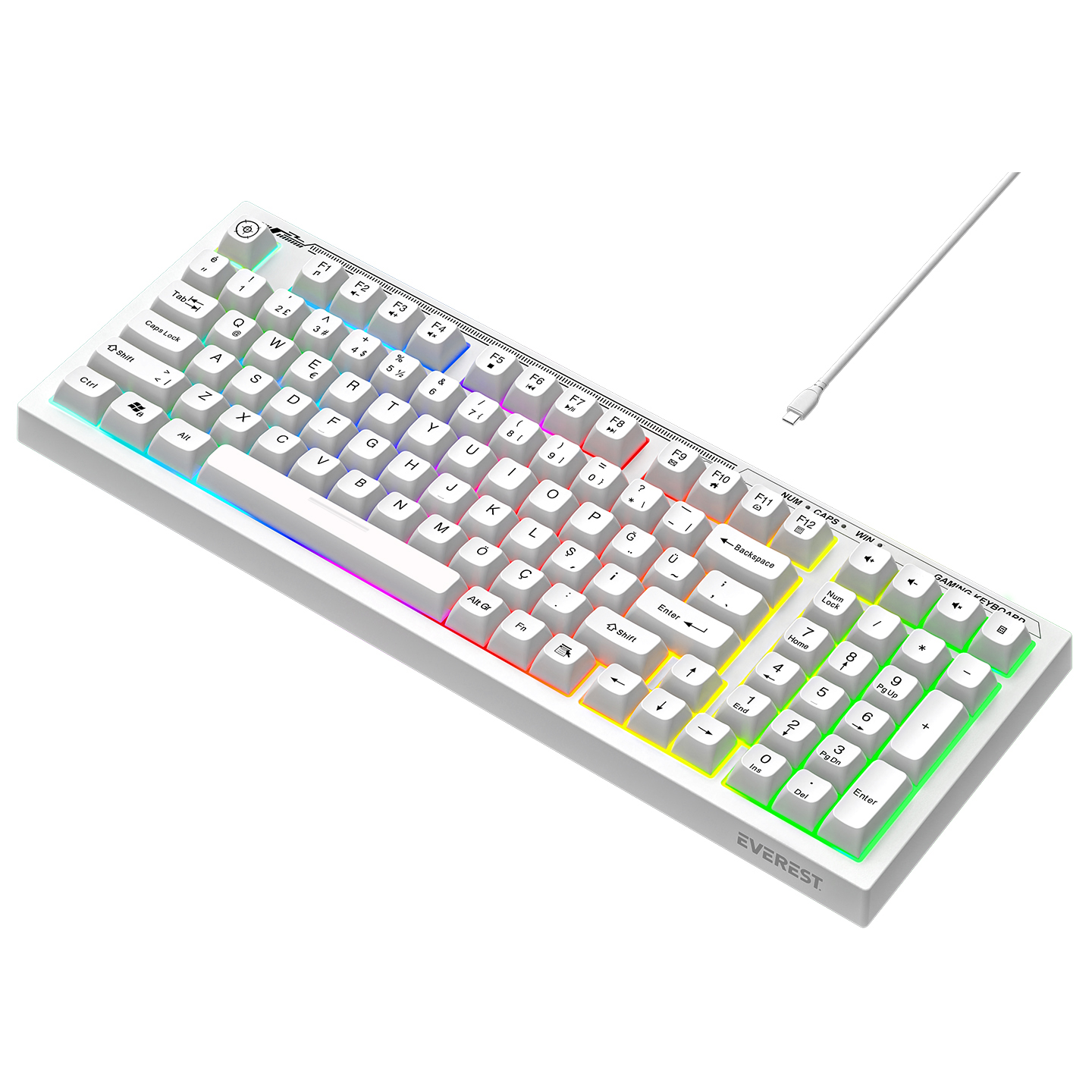 Everest KB-98 SILENT Beyaz SESSİZ Rainbow Q Membrane Oyuncu