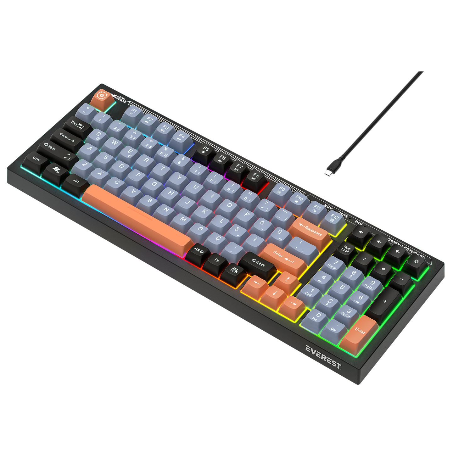 Everest KB-98 SILENT Siyah/Gri/Turuncu SESSİZ Rainbow Q Membrane