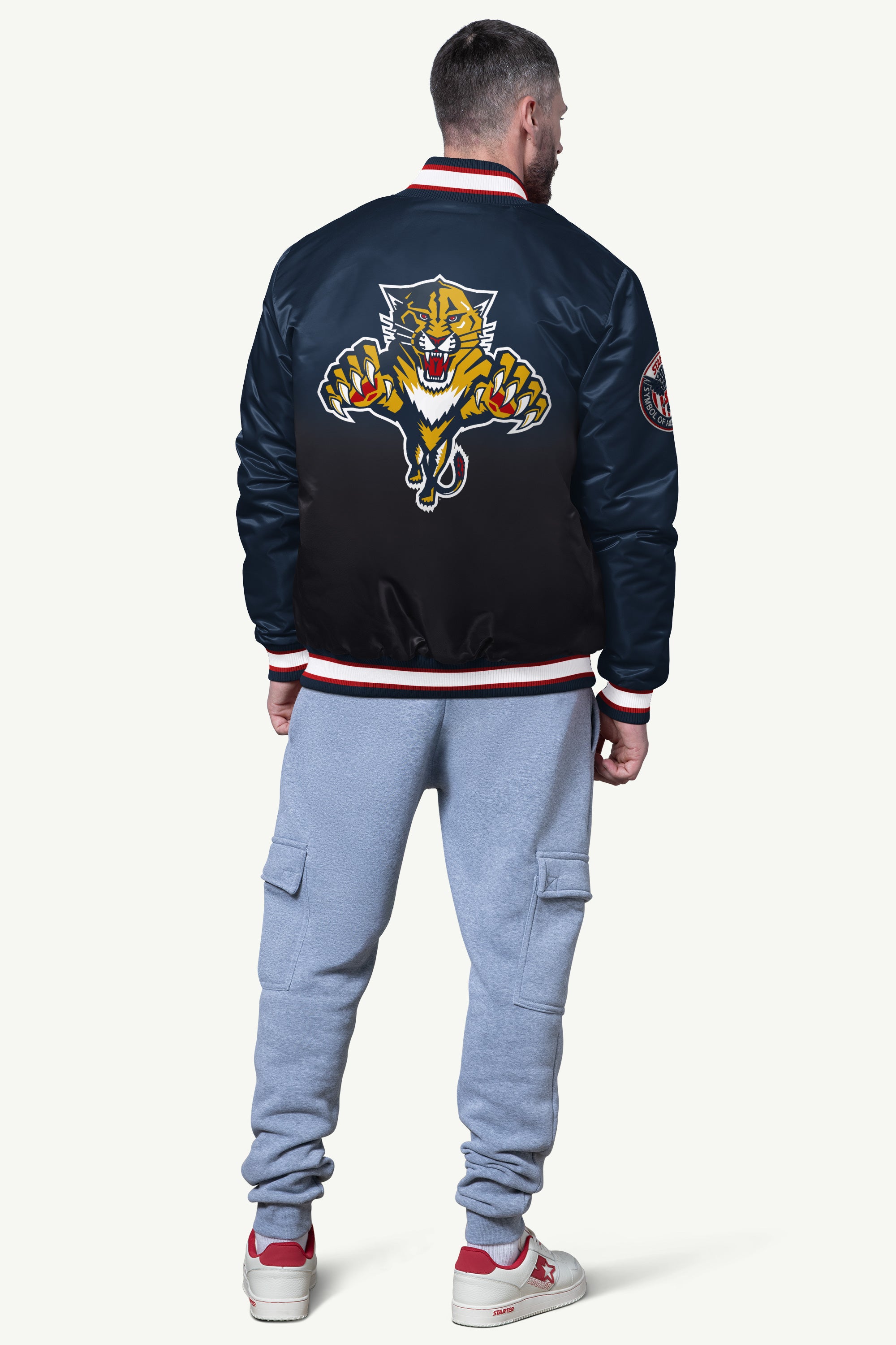 Mens Florida Panthers Pass Rush Satin Varsity Jacket | NHL | Starter