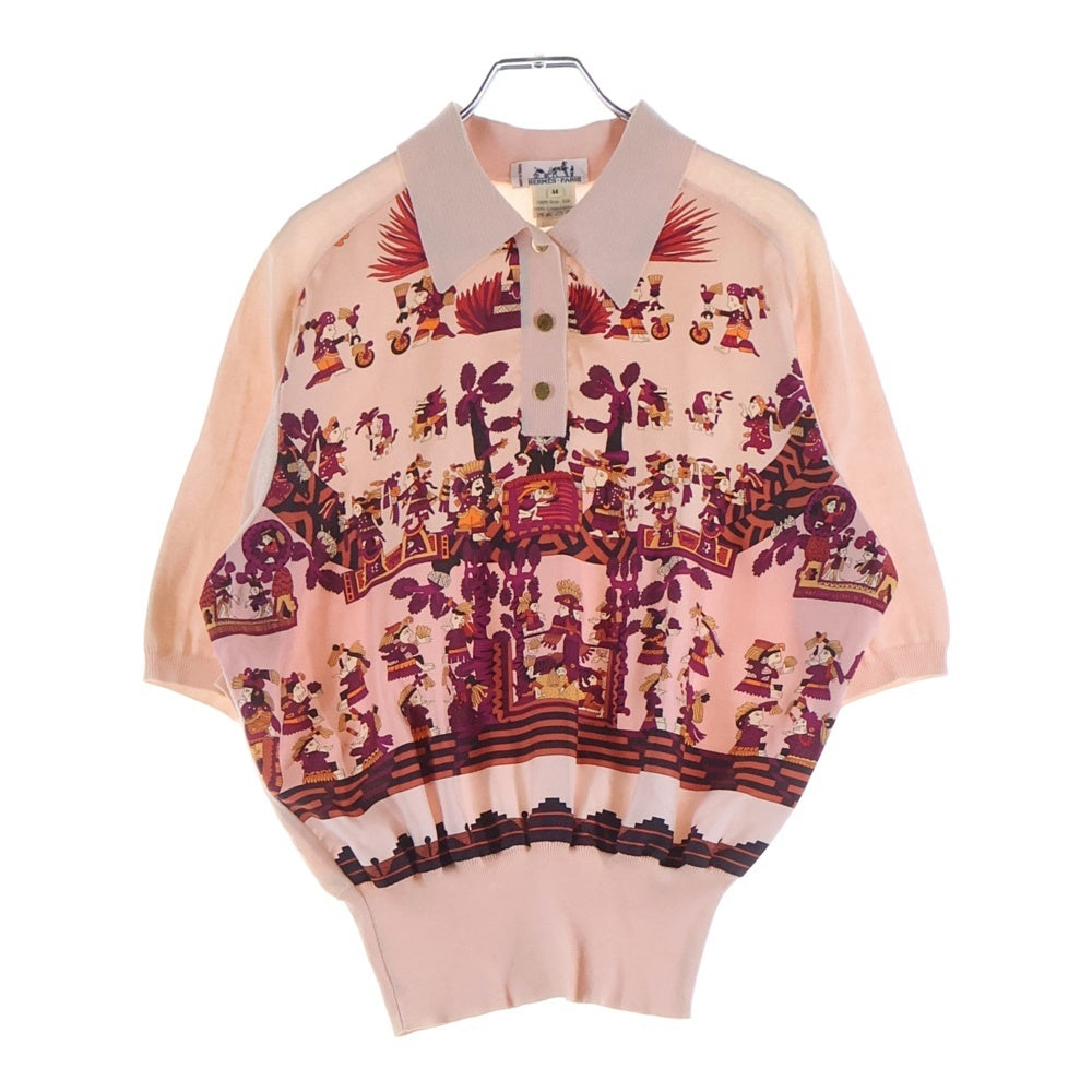 HERMES(エルメス) シルク切替 ニットポロシャツ ピンク レディース